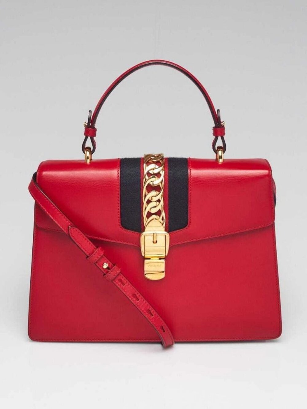 Gucci Red Leather Calfskin Leather Vintage Web Medium Sylvie Shoulder Bag